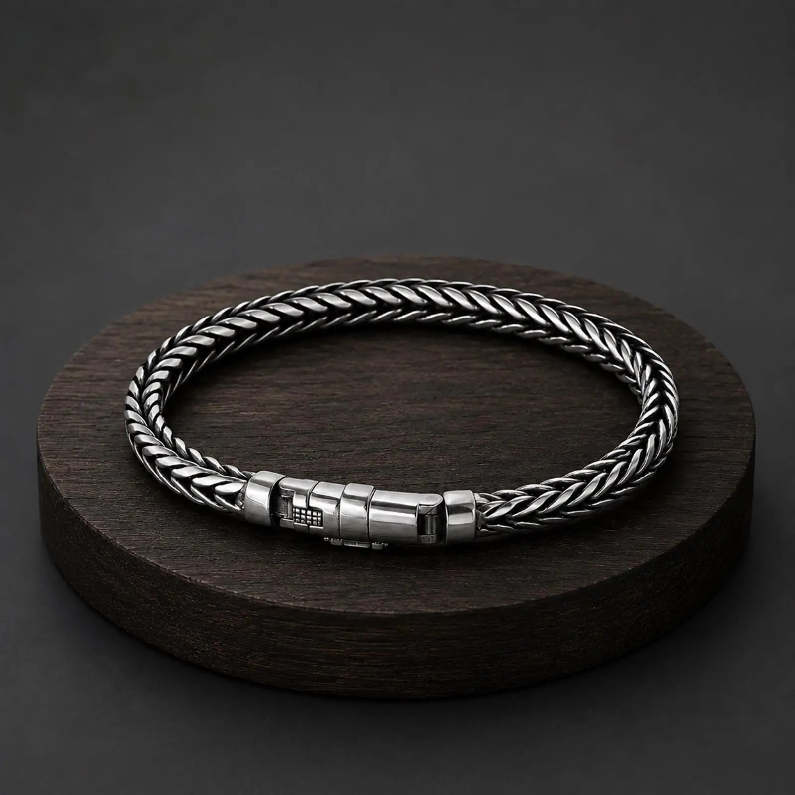 Mens Silver Braided Wheat Chain Bracelet Stainless Steel Woven Magnetic Clasp Heavy Duty Jewelry Gift For Him Husband Boyfriend