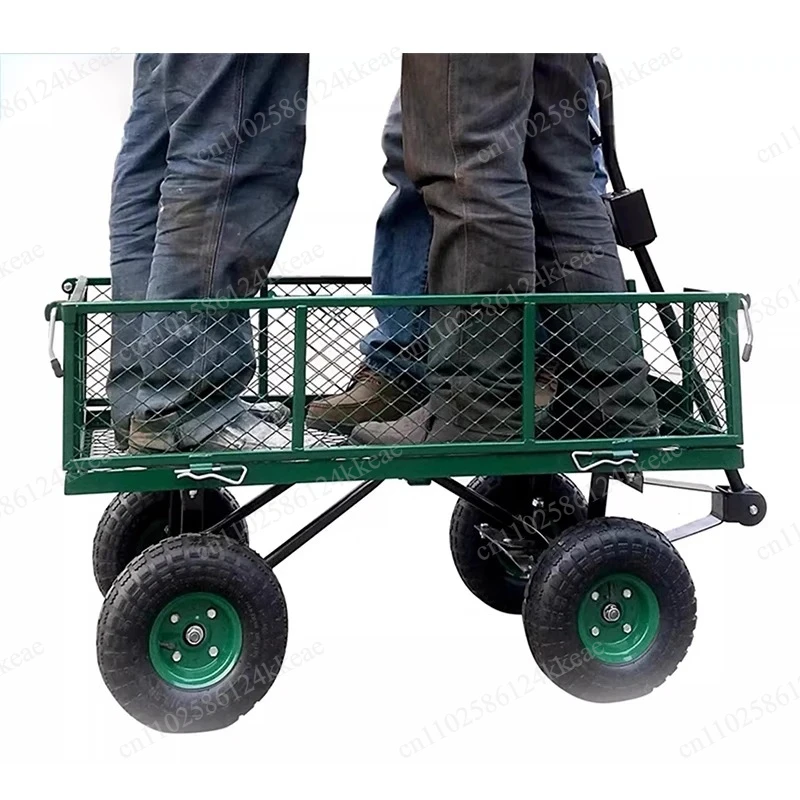 Four-Wheel Flatbed Trailer Foldable Hand Cart With Side Rails Household Hand Cart Market Stall Transport Cart
