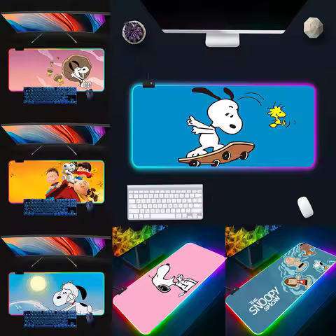 Cartoon Cute Dog S-Snoopys RGB Pc Gamer Keyboard Mouse Pad Mousepad LED Glowing Mouse Mats Rubber Gaming Computer Mausepad