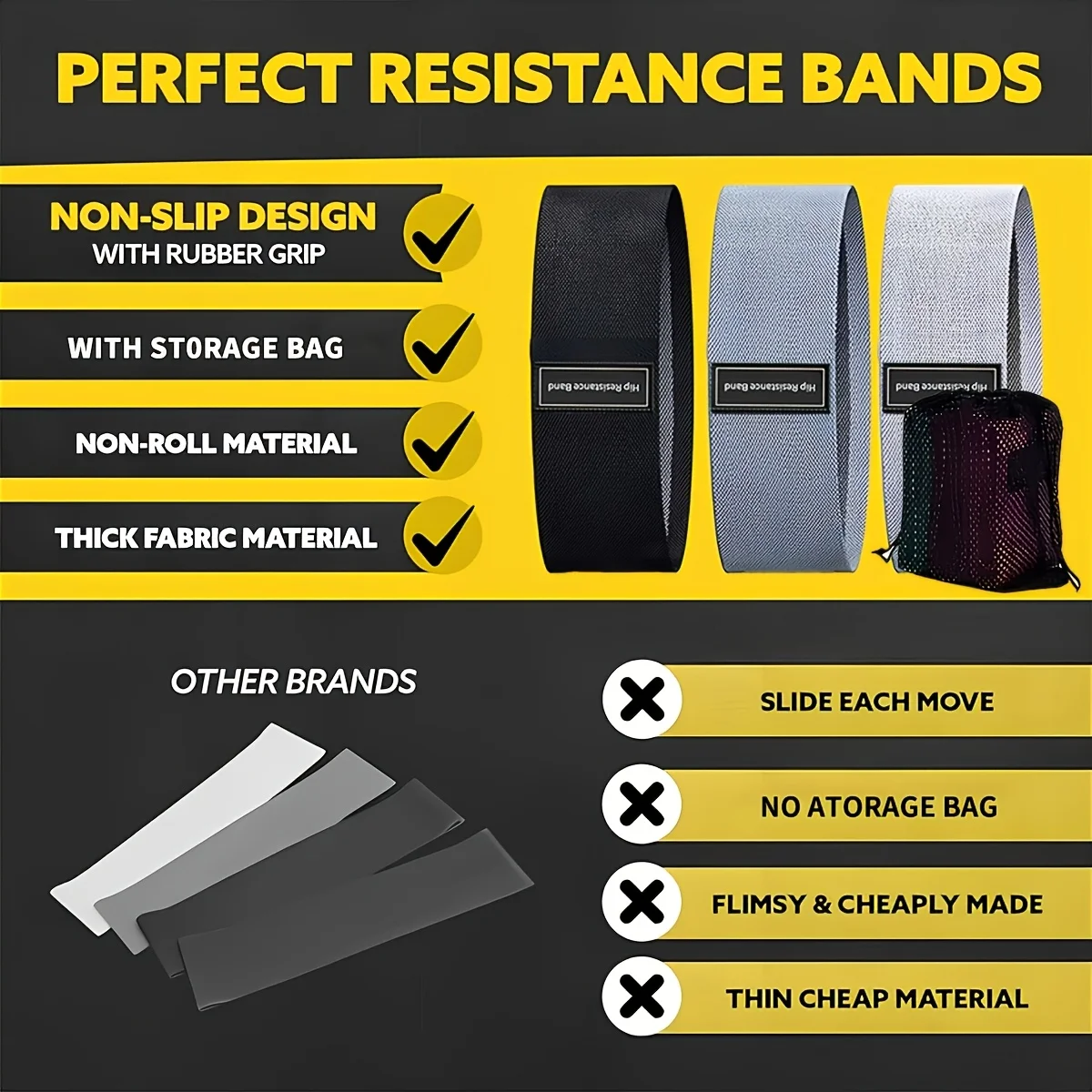 3 Stück Yoga-Pilates-Krafttraining, elastische Widerstandsbänder für Beine und Po, urable Fitness für Heimtraining, Yoga, Pilates – Detail 4
