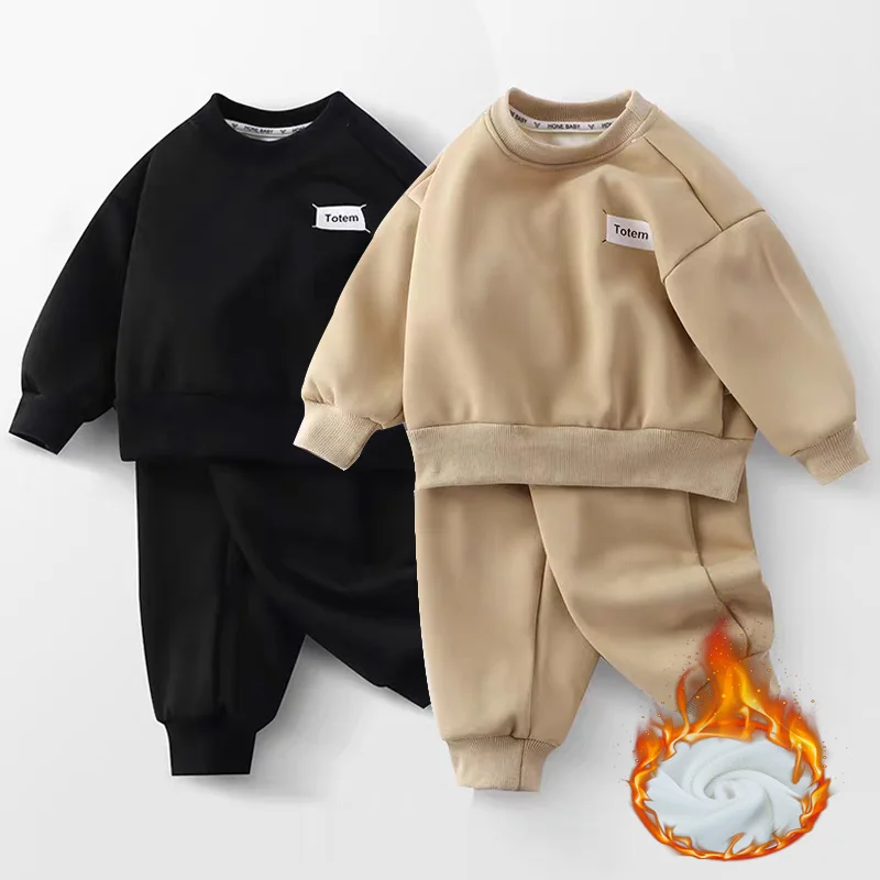 

Детские флисовые комплекты для детей от 2 до 12 лет, плюшевый бархатный зимний теплый костюм для мальчиков, толстовки + штаны для девочек, комплект из 2 предметов, детская повседневная осенняя одежда