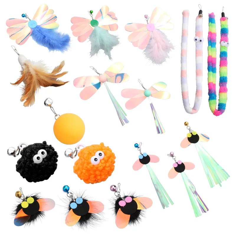 3X 5X Cat Toy DIY Replace Cat Teaser Stick Replacement Pet Toy Accessories Dragonfly, Butterfly, Caterpillar, Ball Replace Head