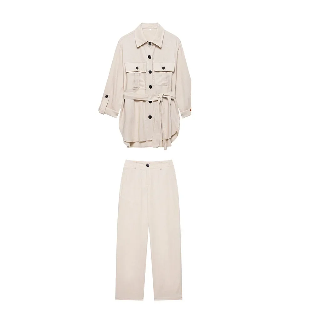 

Summer Two Piece Pant Set Women Button Down Shirts 3/4 Sleeve+Women's Trousers Commuting Fashion Personality Versatile Pant