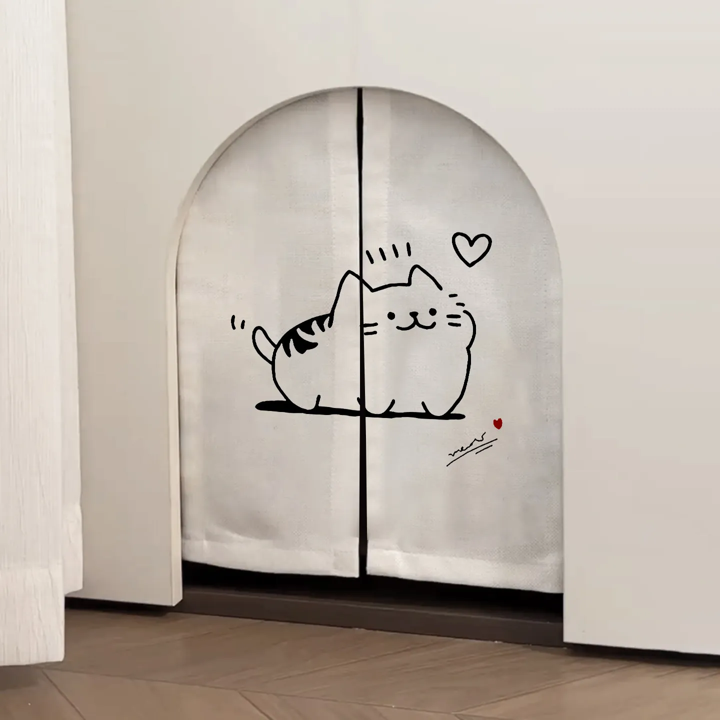 VIKAMA Cute Cat Door Curtain No Drill Pet Door Cover for Cat Litter Box Privacy Thick Custom Divider