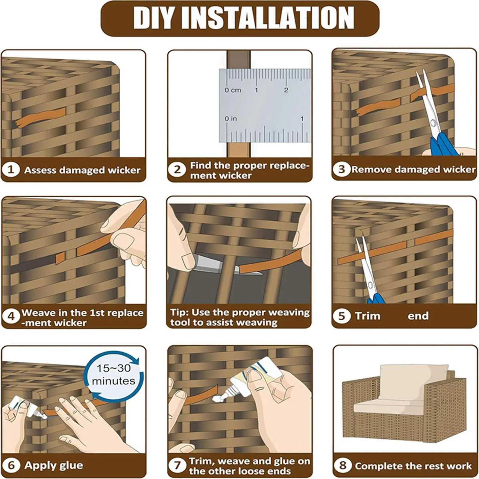 Wicker Weaving Repair Material Plastic Flat Rattan Strip for Garden Patio Furniture Bench Table DIY Restoration