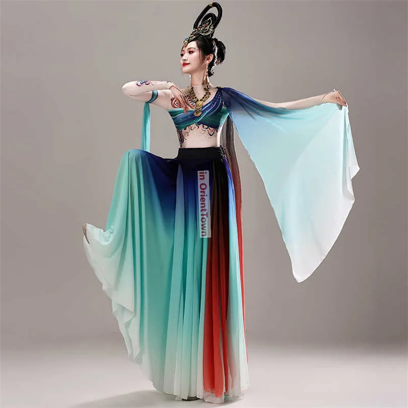 Exotic Loulan Kingdom Women Pipa Tour Dunhuang Flying Sky Hanfu Dance FeiTian Costume Classical Dance Performance Costume TP041