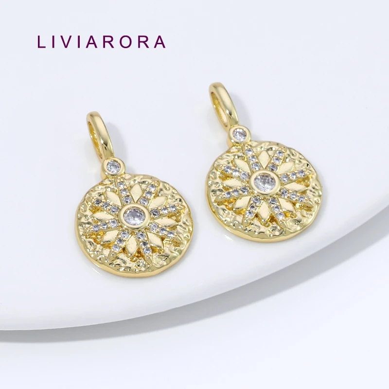 1/2Pcs 18K Gold Plated Brass Sunflower Starburst Pendant Inlaid Zircon Compass Charm For DIY Jewelry Making Accessories view 4