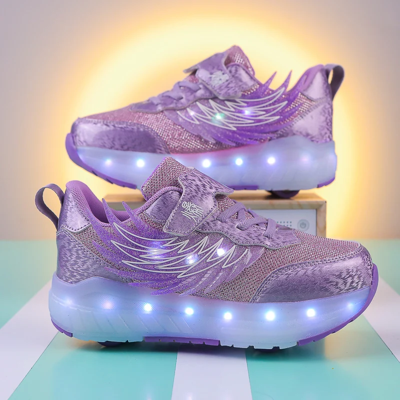 أحذية جري مضيئة جديدة للفتيات أحذية دوارة بأربع عجلات أحذية خفيفة LED قابلة للتنفس للطلاب وأحذية رياضية للأطفال
