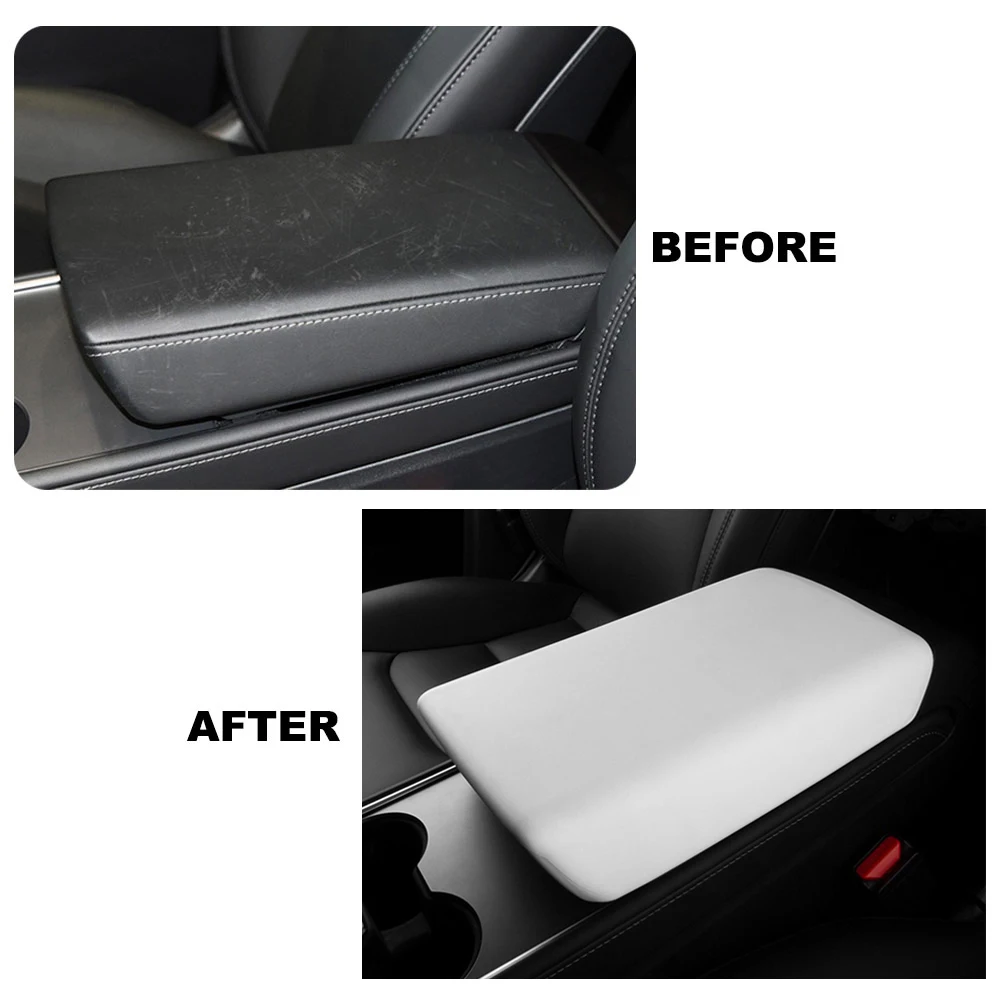 For Tesla Model 3 Y Car Armrest Box TPE Soft Car Armrest Cushion Center Console White Arm Rest Cover Interior Car Accessories