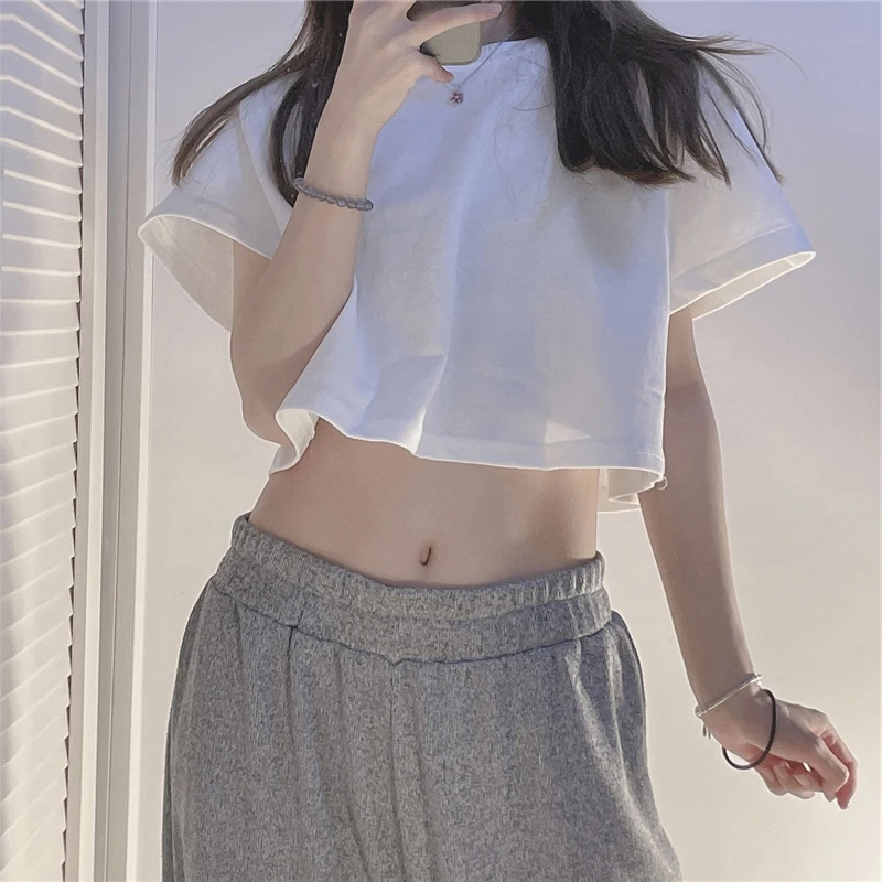 Chic Hong Kong Flavor Short Loose Crop Top Women's Summer Fashionable Beautiful Small Shirt Pure Desire Sweet Spicy Short Sle...