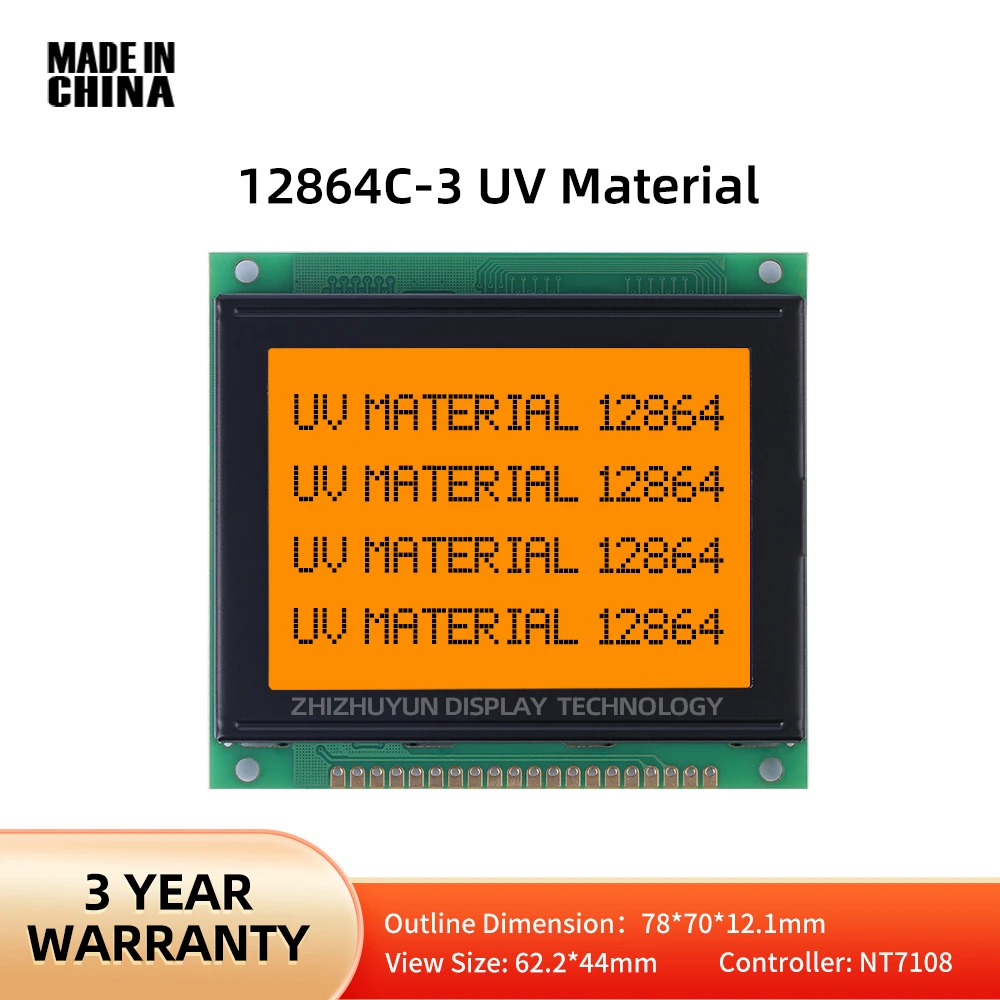 12864C-3 UV Material LCD Display Module Orange Light Black NT7108 Control 12864 128*64 128X64 20PIN Parallel Port