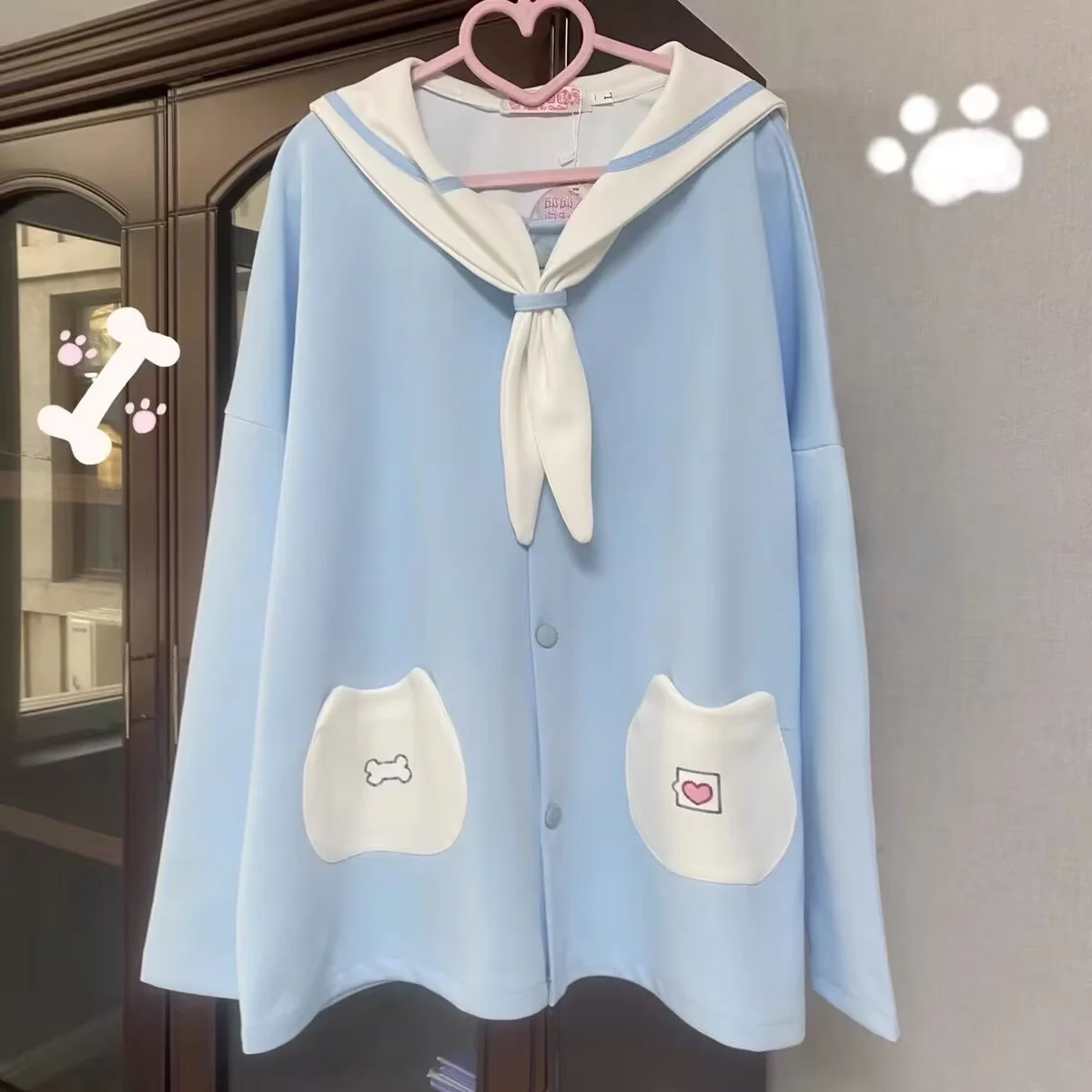 Sweat-shirt Long avec oreilles d'ours, mignon, Jaet, col bleu marine fin, vêtements d'extérieur pour femmes, décontracté, pour étudiantes, nouvelle collection printemps été