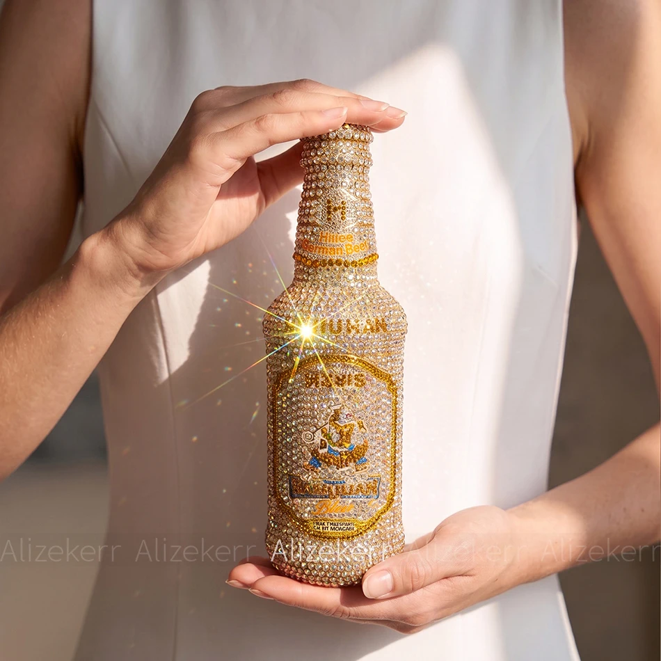 Alizekerr Wine Bottle Rhinestone Clutch bag 2026 Women Novelty Unique Sparkly Crystal Evening Handbag For Wedding Cocktail Party