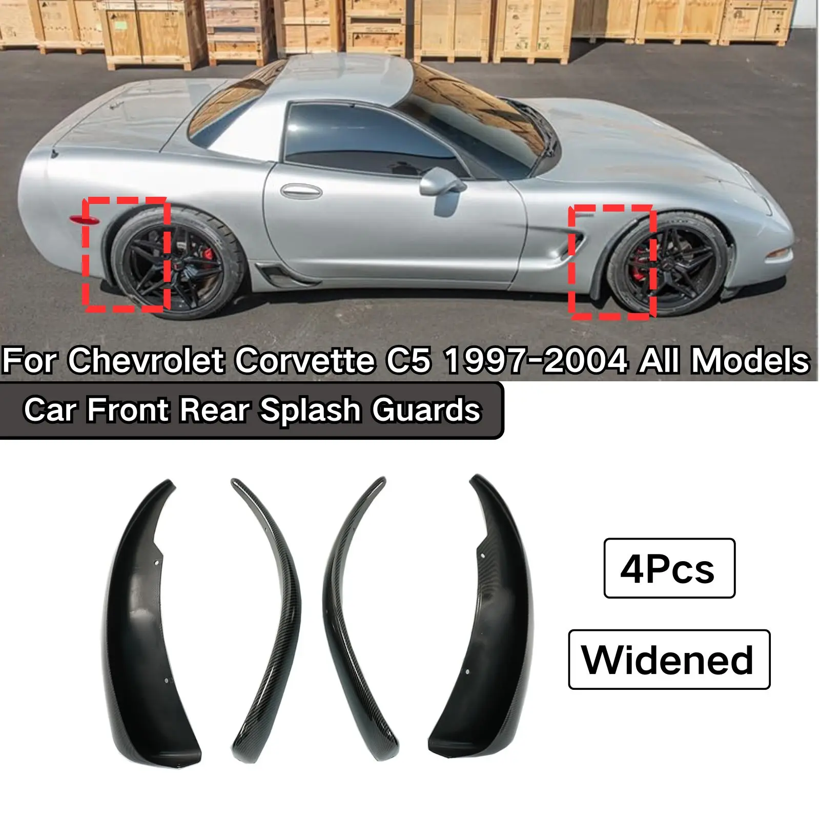 For Chevrolet Corvette C5 1997-2004 All Models Front Rear Extended Mud Flaps Splash Guards Cars Accessories Glossy Black