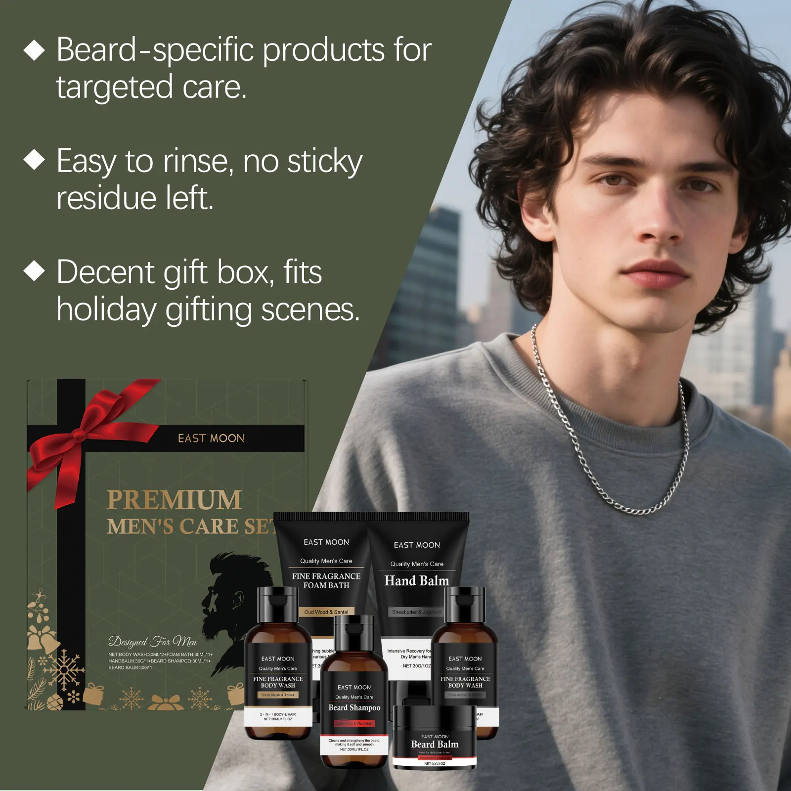 مجموعة العناية الشخصية للرجال مجموعة شامبو اللحية وبلسم غسل الجسم بلسم اليد مجموعة هدايا الكريسماس للرجال مجموعة صناديق العناية بالبشرة المغذية