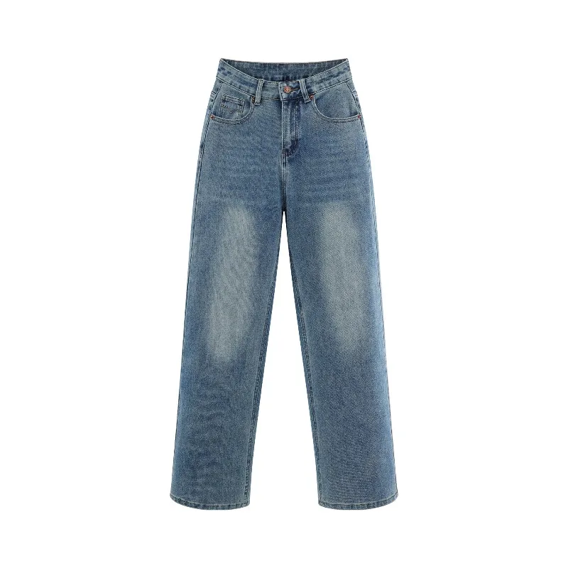 الرجعية غسلها الدينيم السراويل للنساء سيدة منتصف عالية الخصر مستقيم الساق الجينز فضفاضة تناسب عارضة السراويل الطويلة الربيع الزي اليومي
