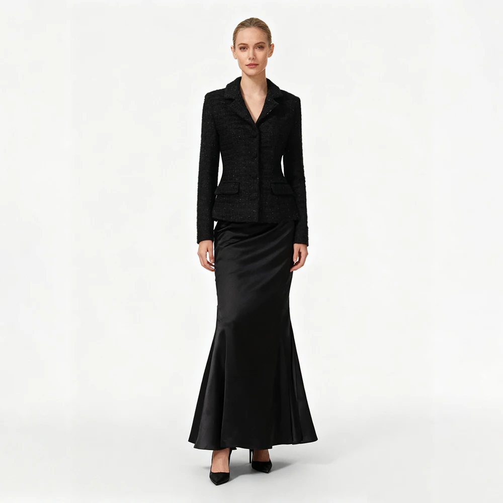 

Темпераментные однотонные комплекты из двух предметов для похудения для женщин, топ с v-образным вырезом и длинными рукавами, юбка с высокой талией, элегантный комплект, женский модный стиль