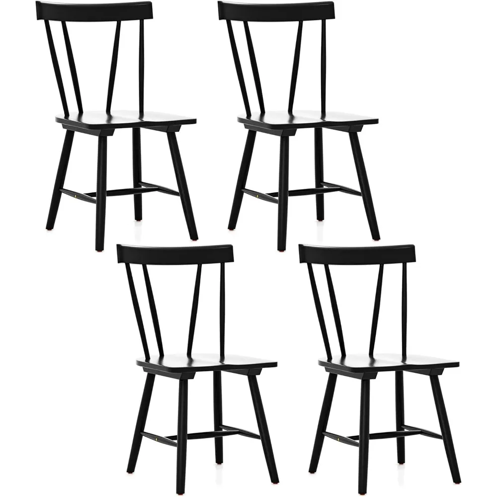 Set di 4 sedie Windsor, sedie da pranzo in legno di gomma con schienale spinato, sedili larghi, poggiapiedi antiscivolo, carico massimo 330 libbre, braccioli