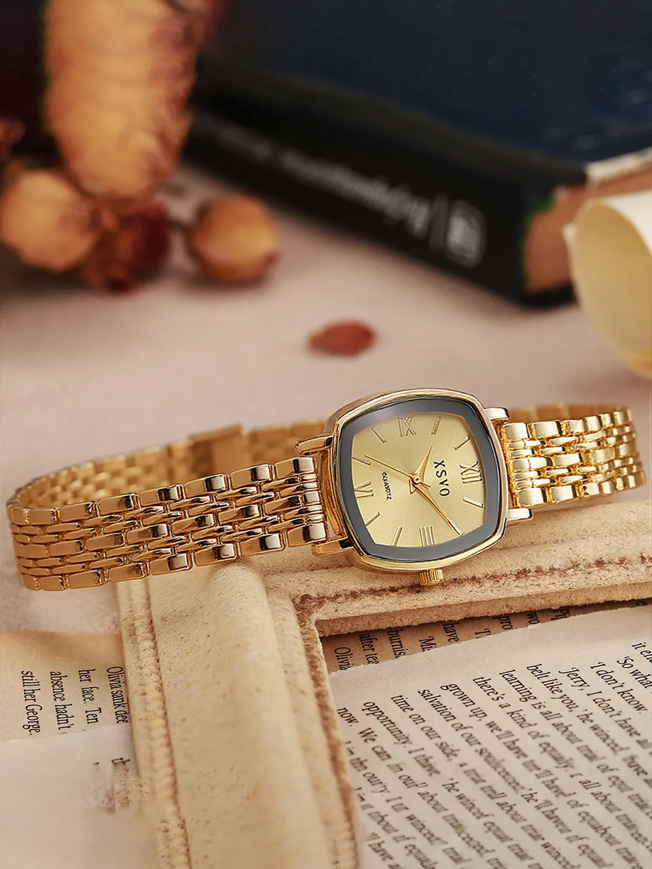 Juego de 6 pulseras de reloj de cuarzo para mujer, material de aleación con esfera cuadrada, moderno y elegante, adecuado para Acción de Gracias