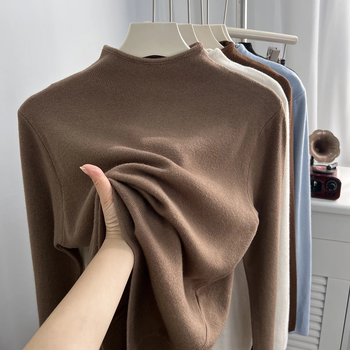 Lightweight Mock Neck Slim Fit Basic Tops Fall Winter Warm Tops