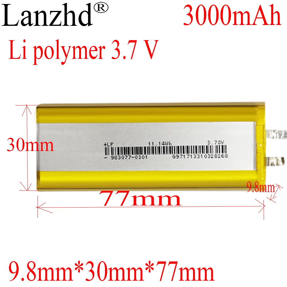 1-10pcs 3.7V lithium-ion Li Po polymer battery For locator  filling water meter lamp straight  battery 3000mAh 9.8*30*77mm