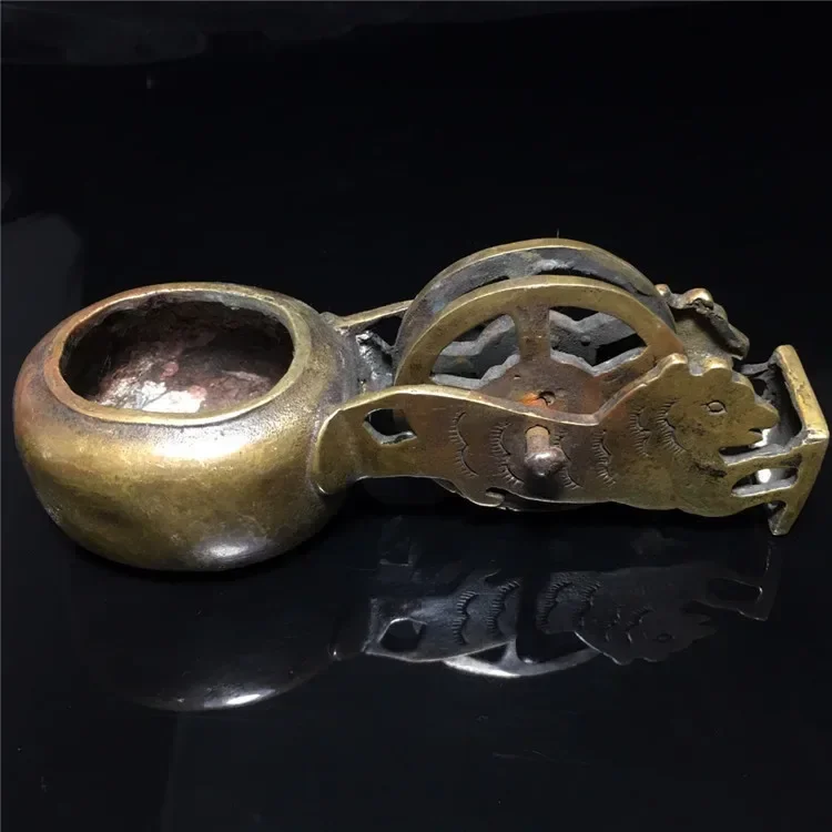 Antique Bronze Ware Collection Pure Copper Brass Tiger Head Ink Dou Ancient Handmade Old Style Ink Dou Collection