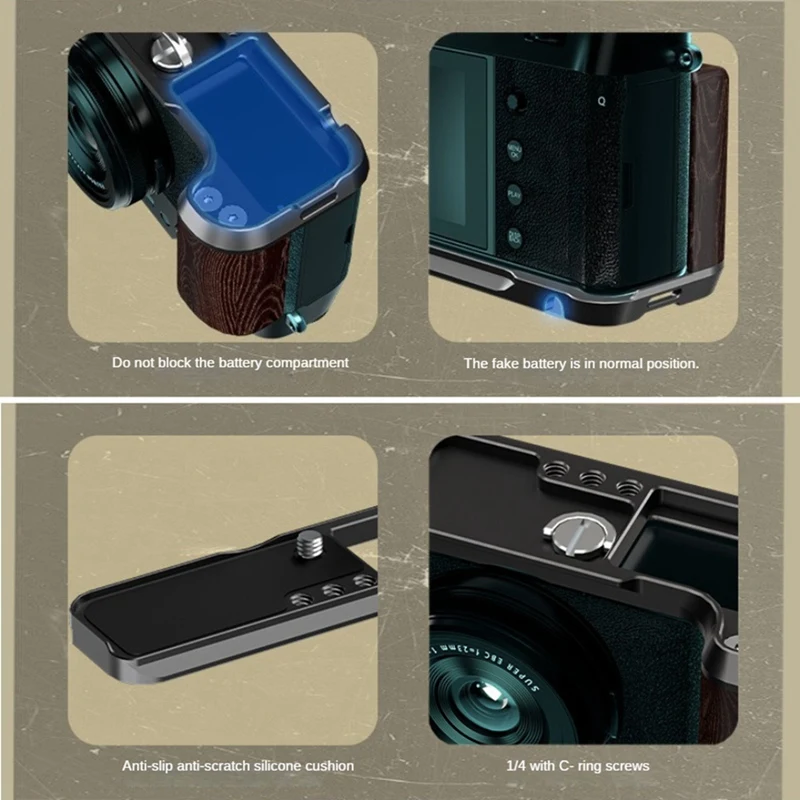 BNVN-Quick Release L Plate Wood Hand Grip L Holder For Fuji Fujifilm X100VI Camera Anti-Slip Handgrip Holder L Bracket