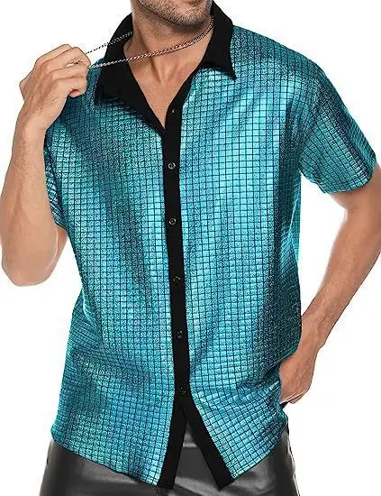 

Men's Shiny Dress Shirt Button Up Disco Style Party Shirt Retro Cosplay Stage Show Shirt Slim Fit Formal Top For Men.