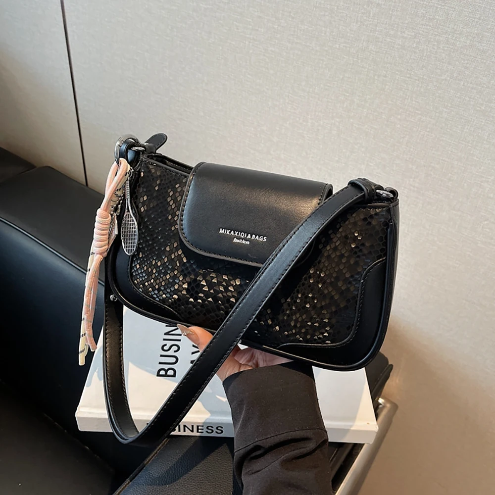 

Snakeskin Shoulder Bag for Women Korean Style Patchwork Pu Crossbody Bags Fashion Simple Small Square Commuter Underarm Bag