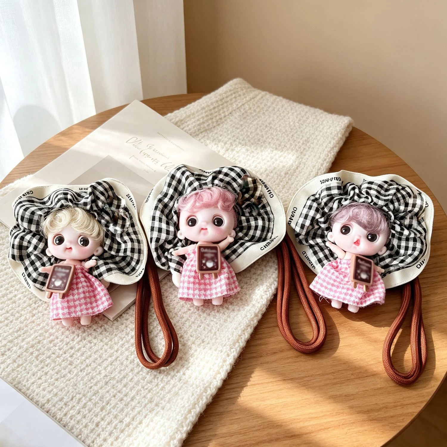 Retro Checkered Skirt Doll Keychain Pendant Curly Hair Joint Moveable Princess Doll Dress Up Toy Exquisite Girl Toy Bag Charm