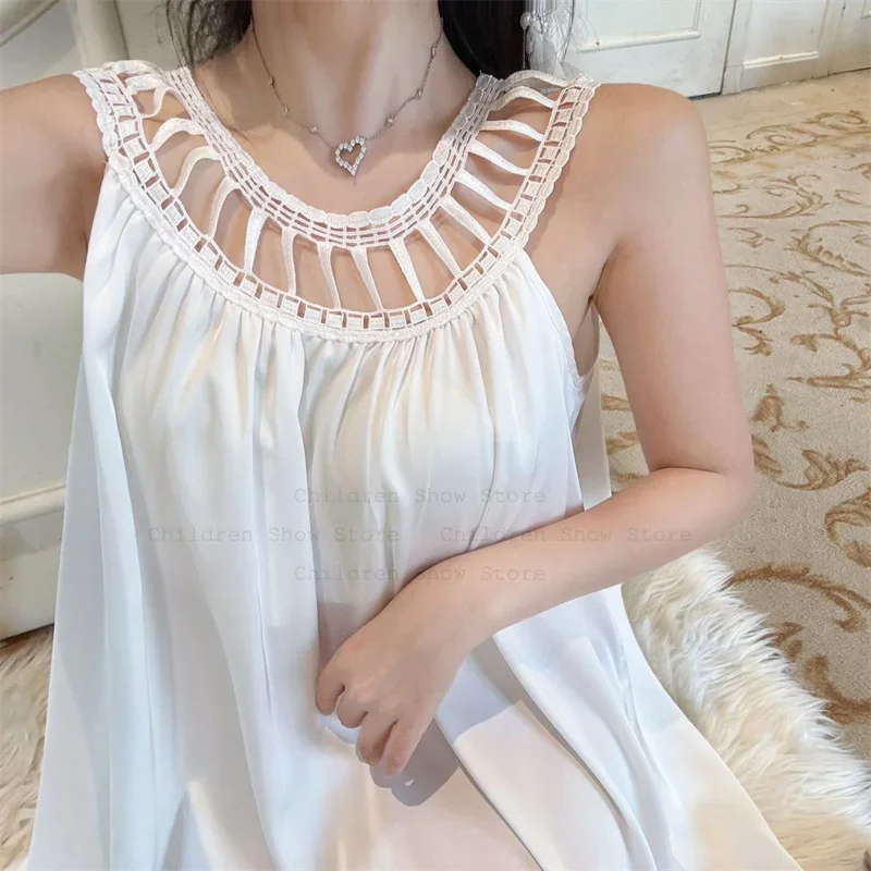 

Ночное платье, женское домашнее платье принцессы, свободные пижамы, атласная одежда для сна, ночная рубашка без рукавов, новое летнее нижнее белье, домашняя одежда