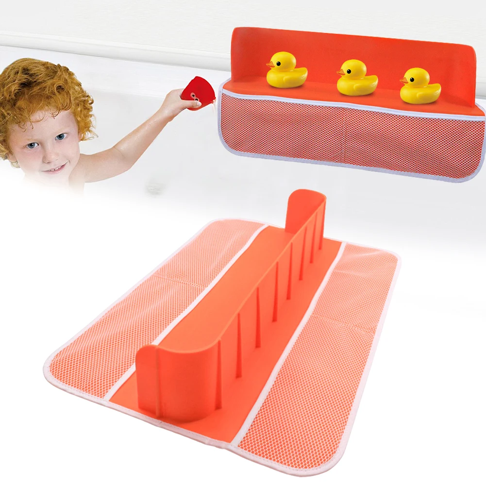 Bathtub Splash Guard 8 Suction Cups Bathtub Shelf 4 Mesh Pockets Baby Bath Toy Storage Rack Tub Shelf for Toddlers Kids Baby