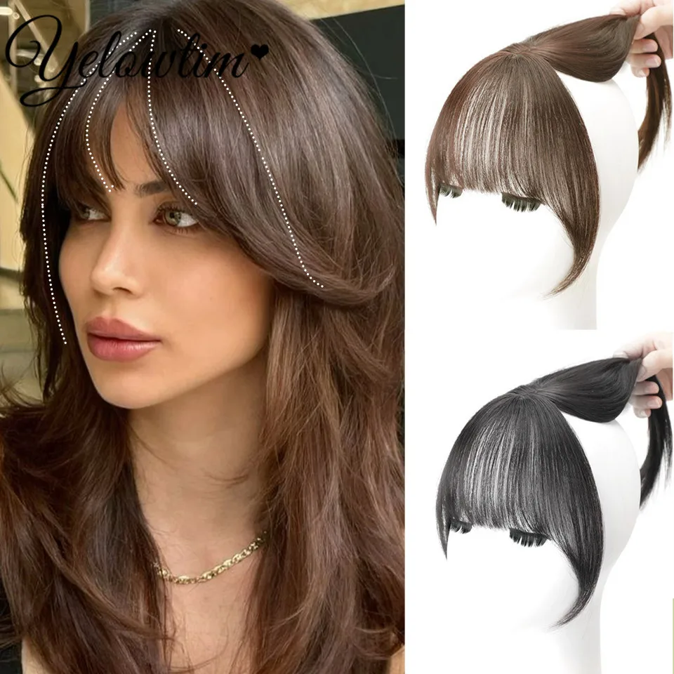 YELOWTIM Synthetic Topper Hairpiece False Bang Clip-In Bangs Extension Natural Fake Fringe Invisible Clourse Hairpiece for Women