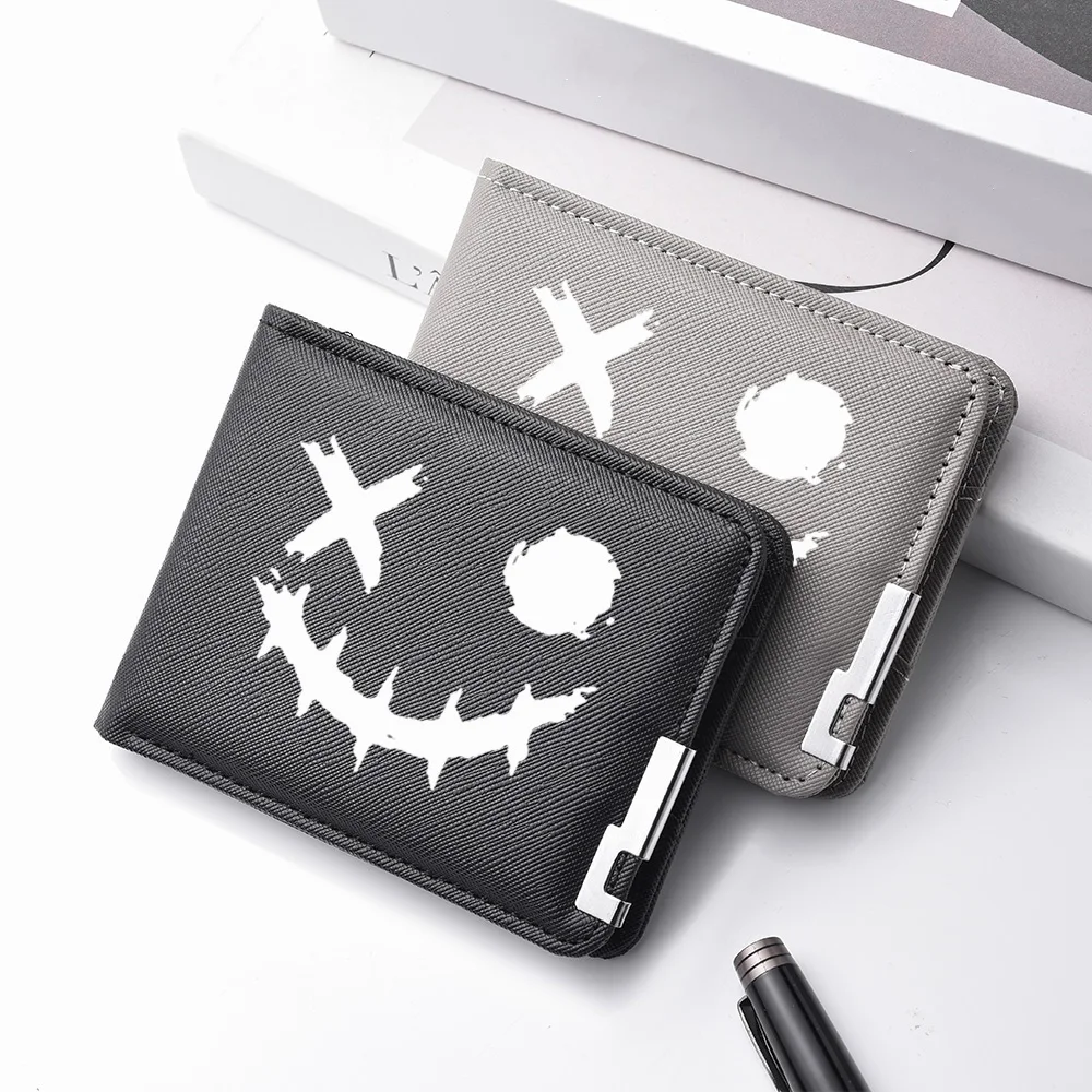 Carteira masculina de couro PU impressa com desenhos animados com vários slots para cartões Slim Funny Expression Design Carteira compacta elegante