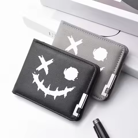 Cartoon Printed PU Leather Men's Wallet with Multiple Card Slots Slim Funny Expression Design Fashionable Compact Wallet