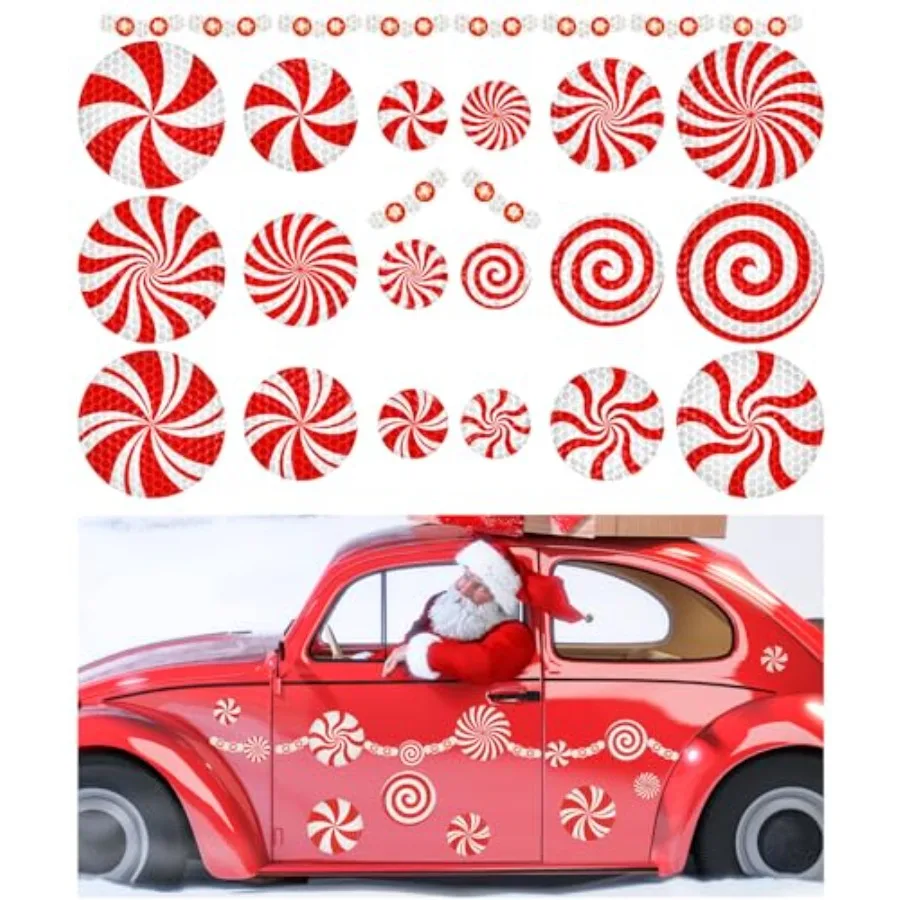 

Whaline 30Pcs Christmas Reflective Car Magnets Red White Candy Garland Car Magnetic Stickers Holiday Automotive Garage Magnet D