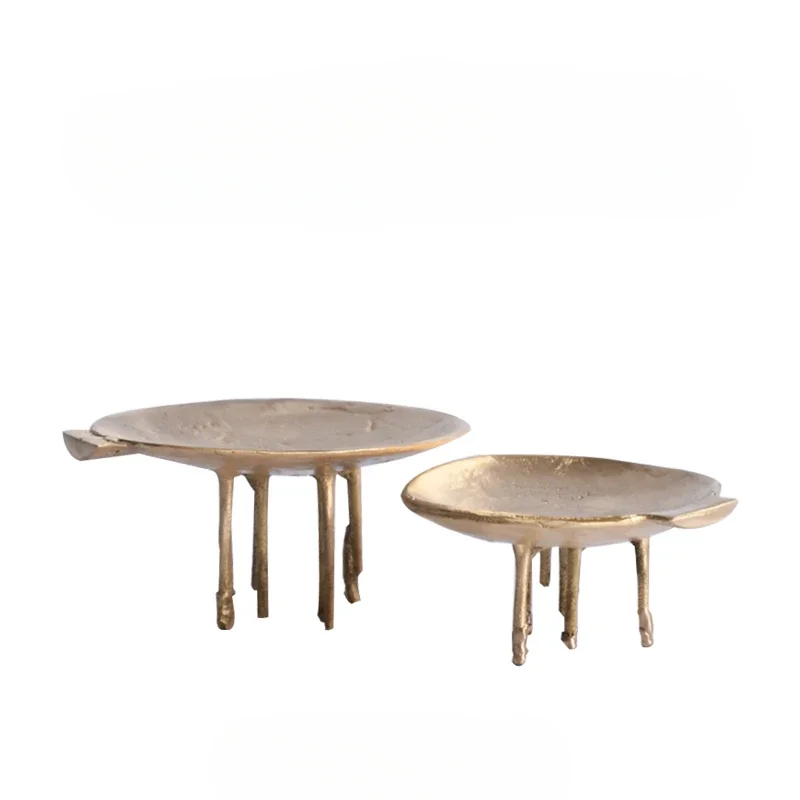 New Chinese High Foot Storage Plate Retro Copper Plate Room Decoration Exhibition Hall Decor Ornaments Creative Candy Tray