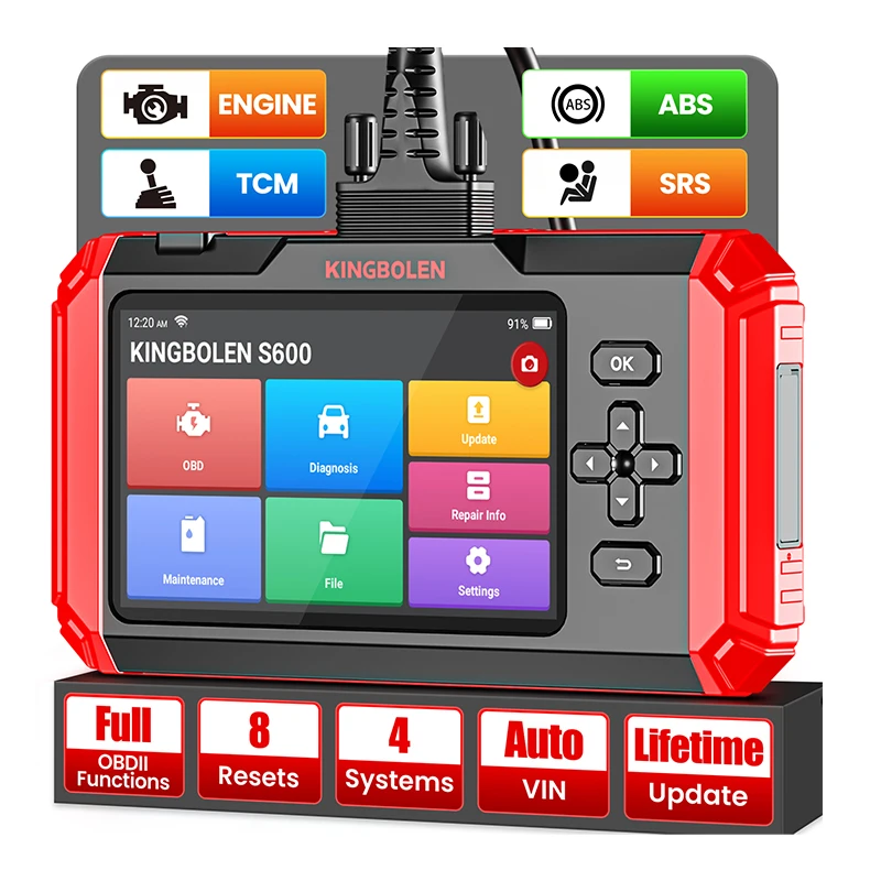 KINGBOLEN S600 Car Scanner Automotive Diagnostic Code Reader OBD2 Scan Tool with 8 Resets Lifetime Update