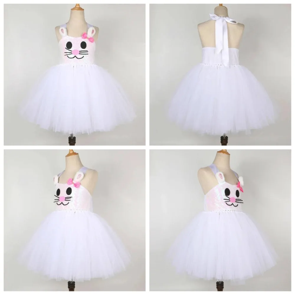 Baby Girls Easter Bunny Tutu Dress Sequins White Animal Costume Carnival Party Ballet Dress Kids Rabbit Festival Outfit view 6