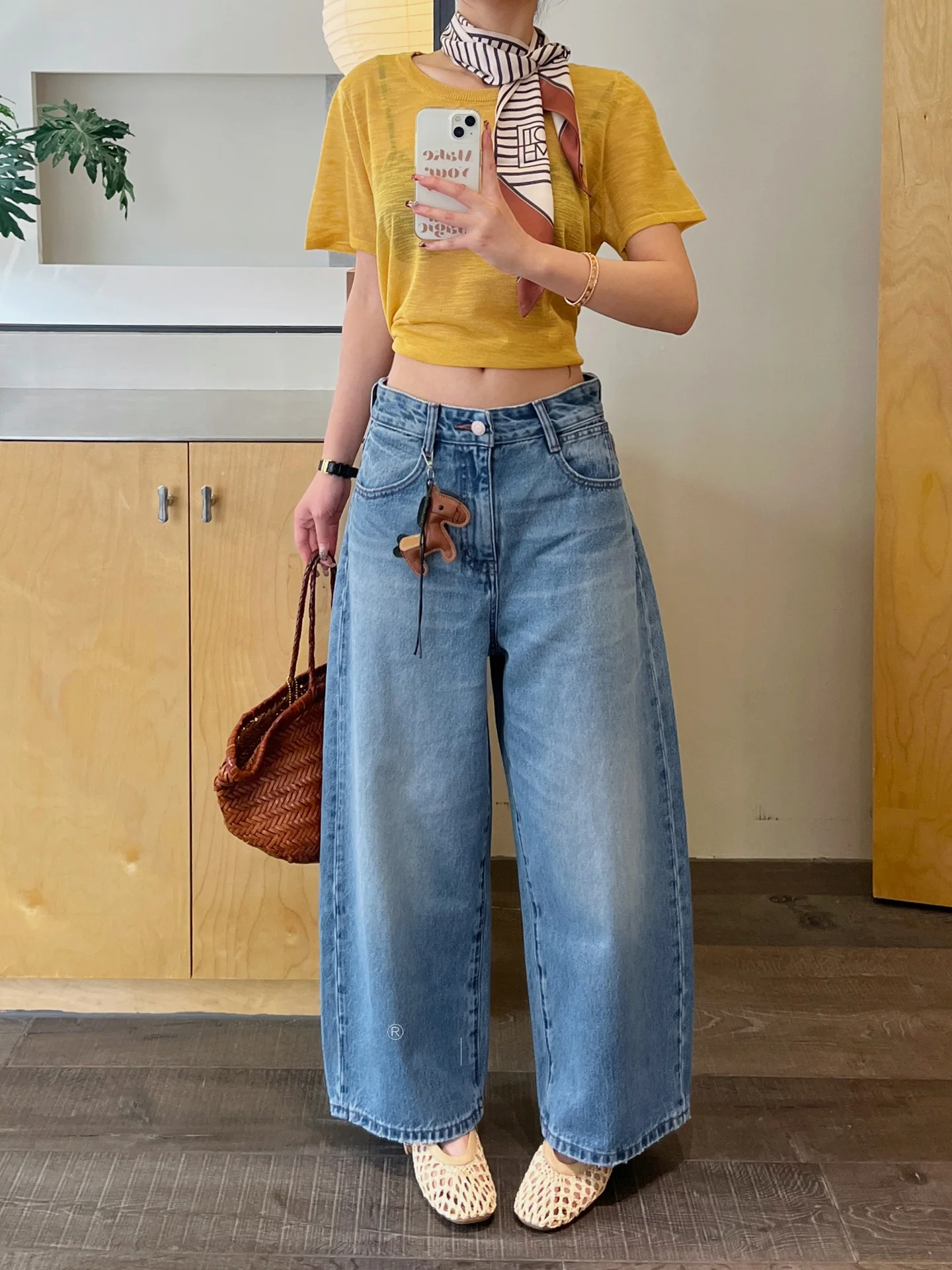 

High Waist Wide Leg Denim Jeans Women's Spring 2026 Style Scythe Pants Light Blue No Stretch Nine Point Bend Knife Jeans