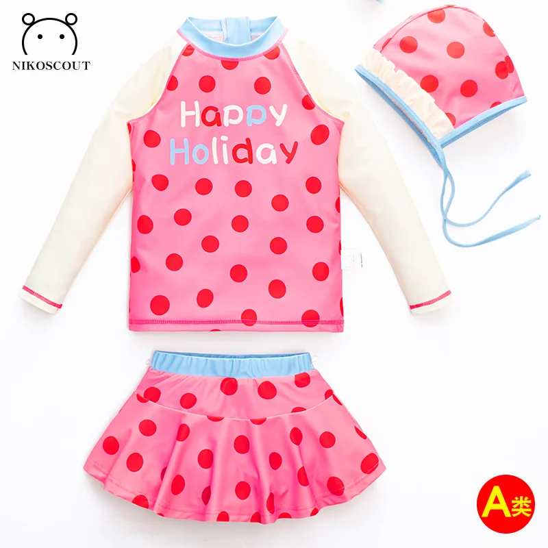 Baby Swimsuit Girl's Good-Looking Little Girl's Swimsuit Long-Sleeved Split Sunscreen Quick-Drying Kidsren's Swimsuit