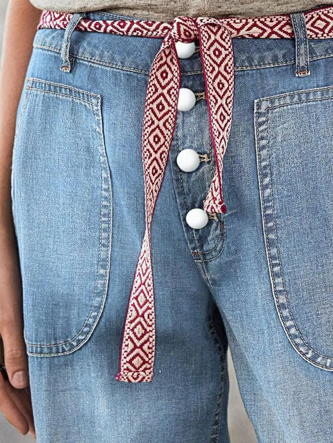 【HME】กางเกงยีนส์ผู้หญิงกลางต้นขาพร้อมเข็มขัด, กระเป๋าใส่ชุดทำงานสไตล์วินเทจ, กางเกงยีนส์ฟอกและทำลาย