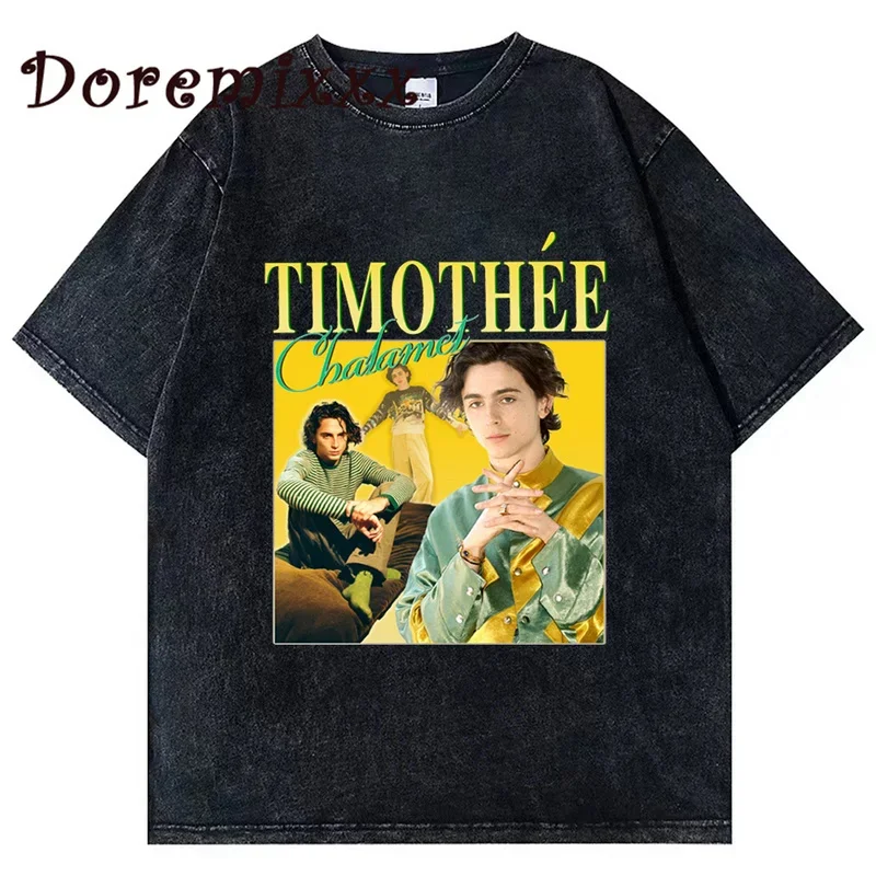 Washed Tops Timothee Chalamet T Shirt Men 90s Vintage Graphic Tee Shirt Cotton Short Sleeve T-Shirts Streetwear Harajuku Unisex