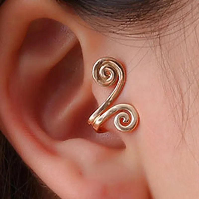 New Design Geometric Mosquito Coil Spiral Clip on Earrings No Pierced Women's Fashion Gold Color Ear Cuff Personality Jewelry