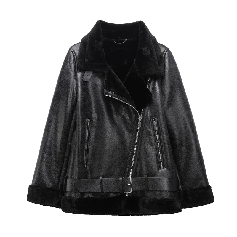 2025 The new women's jacket with extra thick warm and extra thick lamb feather rider jacket with artificial fur