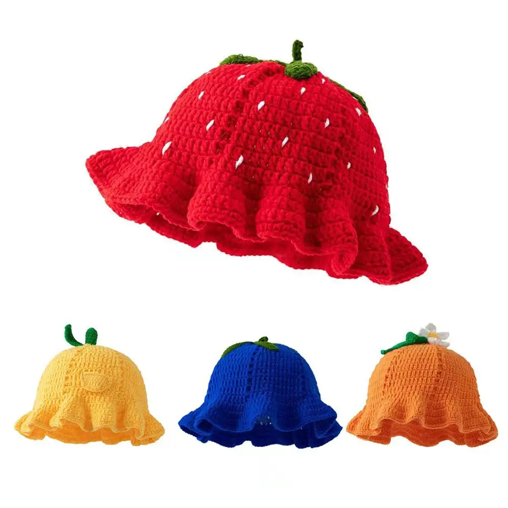Cartoon Cute Fruit Shaped Hand Woven Hat Yarn Crochet Versatile and Fashionable Knitted Fisherman Hat