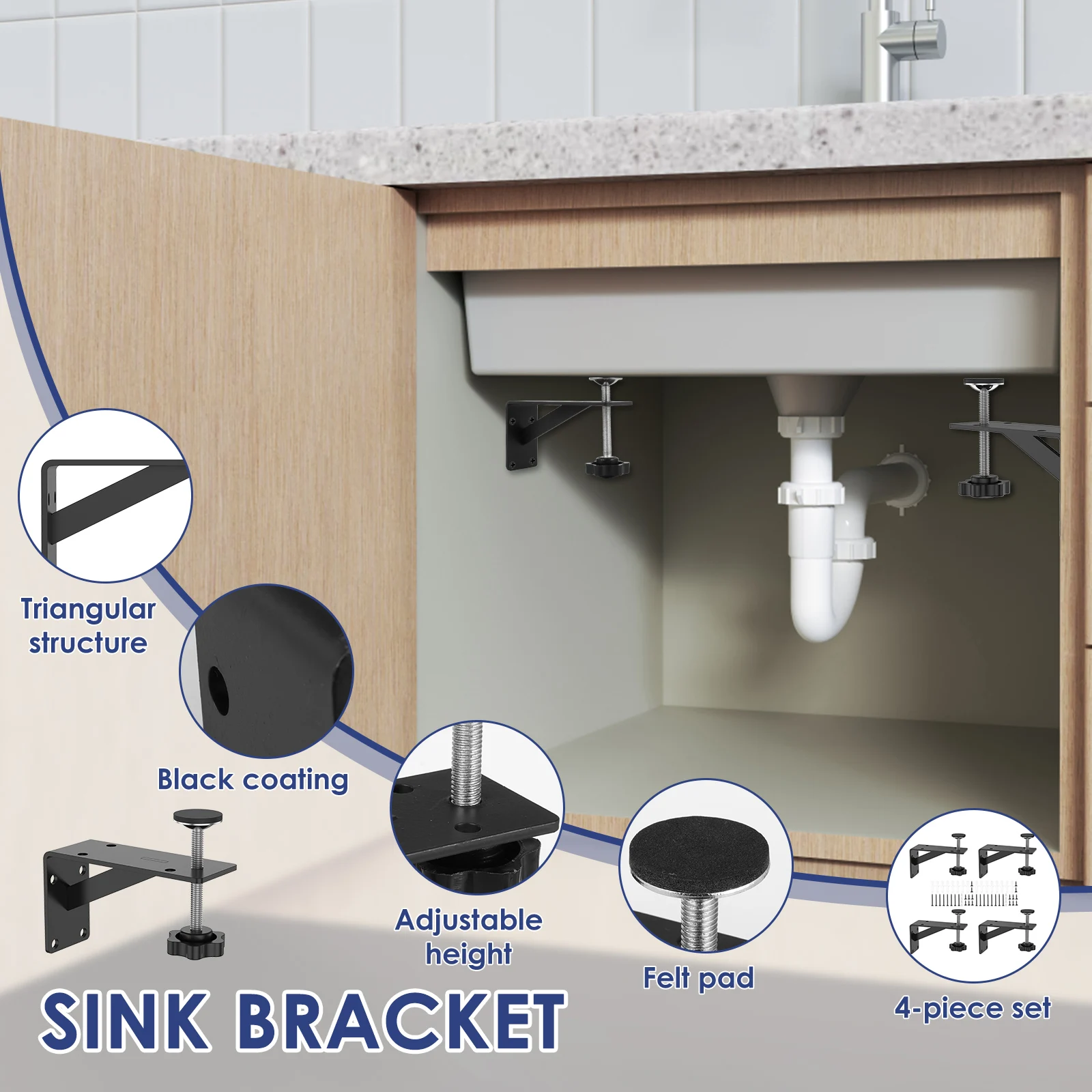 Immagine 4: 4 staffe per lavello sottopiano, supporto per lavello, kit di riparazione per lavello sottopiano per cucina, staffe per lavello sottopiano per armadio stretto