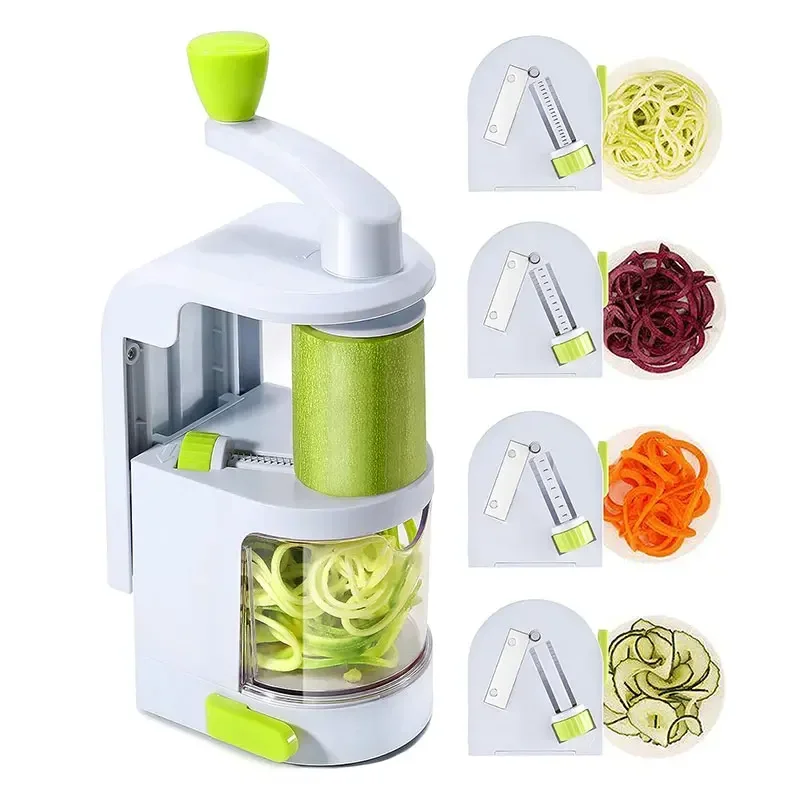 Vegetable Spiralizer 4-IN-1 Rotating Blade Veggie Spiralizer Zucchini Noodle Maker with Suction Cup Vegetable Cutter Slicer