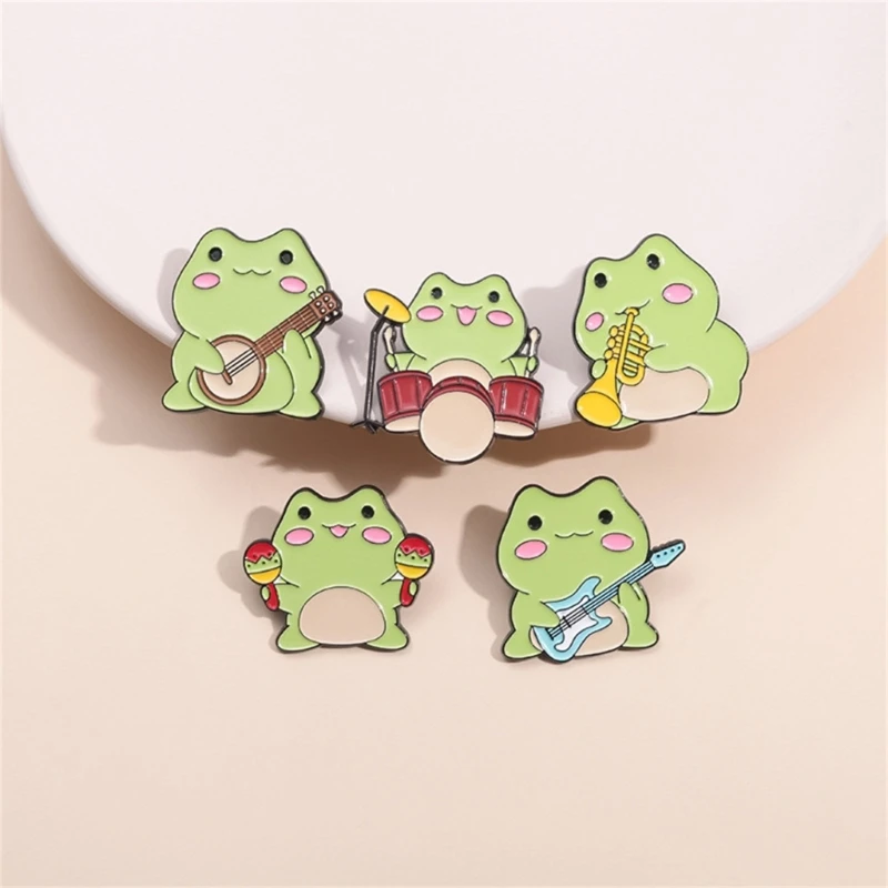 Playful Frogs Music Band Enamel Badges Quirky Animal Musician Enamel Brooch Pin Set Fun Frogs Lapel Badges For All Ages