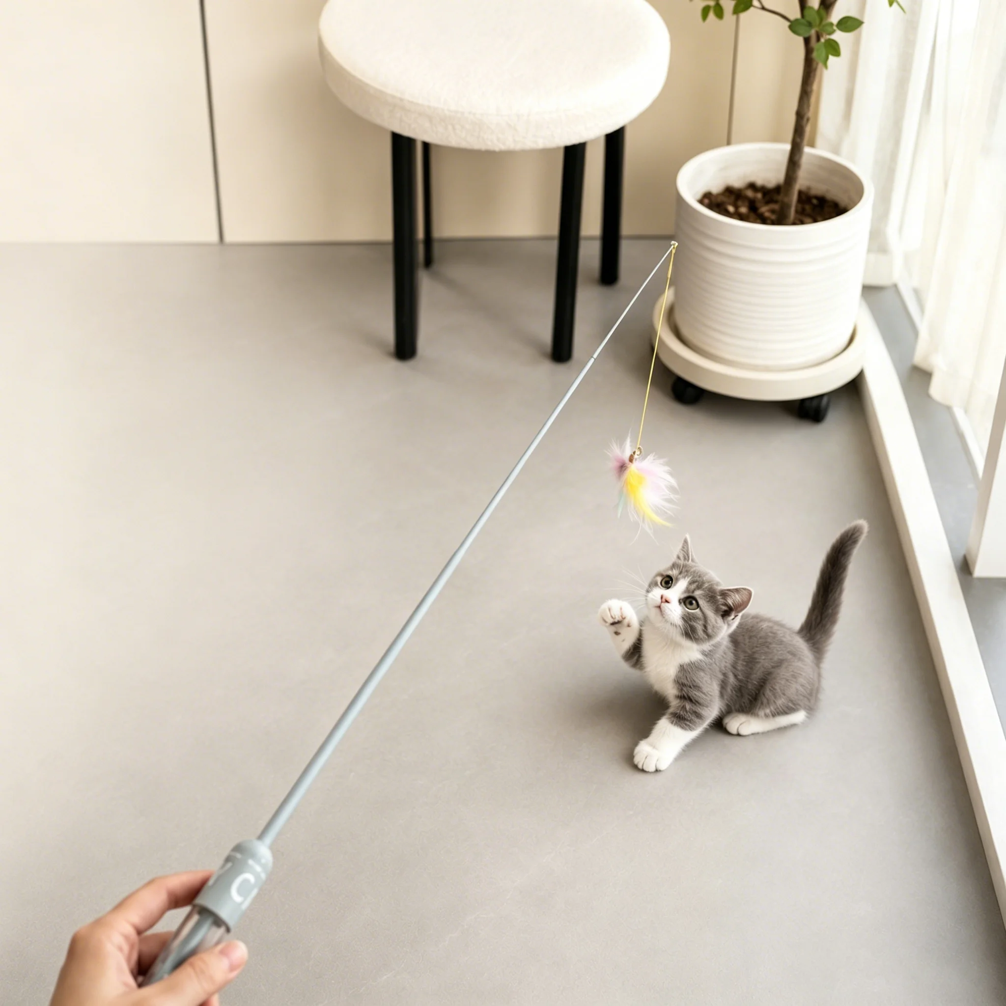 Starry Sky Katze Teaser Zauberstab Kitty Interaktives Spielzeug Kätzchen Lustige Feder Bunte Drei Abschnitte Stange Teaser Zauberstab Haustier Katze Liefert